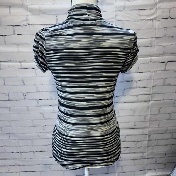 Six Degrees Striped Turtleneck Mesh Top | Sheer Short Sleeve Y2K Retro Tee - Picture 5 of 10
